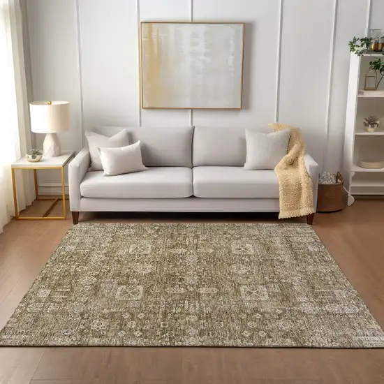 Brown Beige And Ivory Oriental Washable Indoor Outdoor Area Rug Photo 8