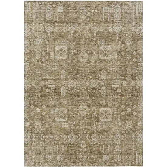 Brown Beige And Ivory Oriental Washable Indoor Outdoor Area Rug Photo 1