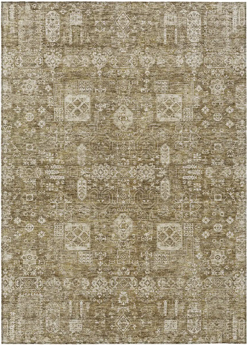 Brown Beige And Ivory Oriental Washable Indoor Outdoor Area Rug Photo 1
