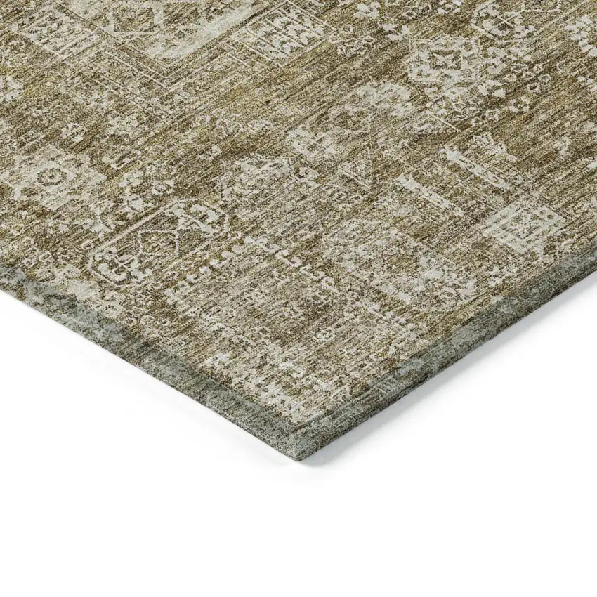 Brown Beige And Ivory Oriental Washable Indoor Outdoor Area Rug Photo 3