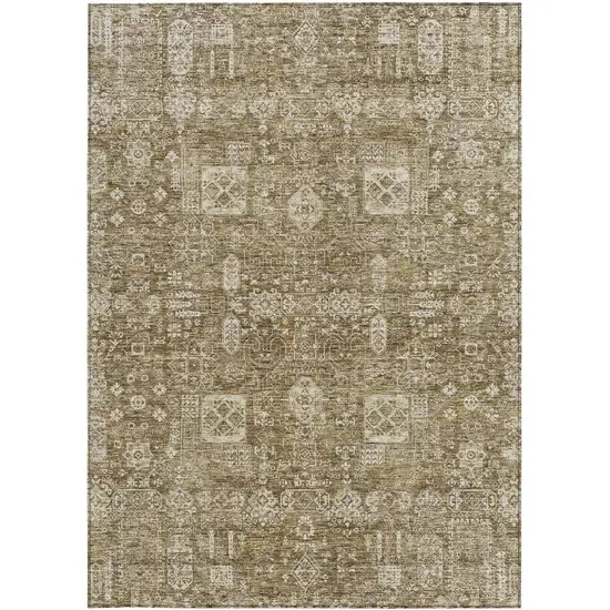 Brown Beige And Ivory Oriental Washable Indoor Outdoor Area Rug Photo 6