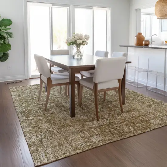 Brown Beige And Ivory Oriental Washable Indoor Outdoor Area Rug Photo 9