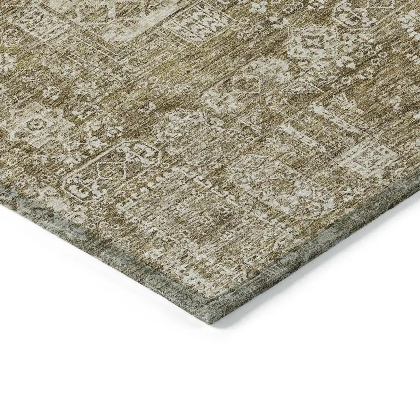 Brown Beige And Ivory Oriental Washable Indoor Outdoor Area Rug Photo 3