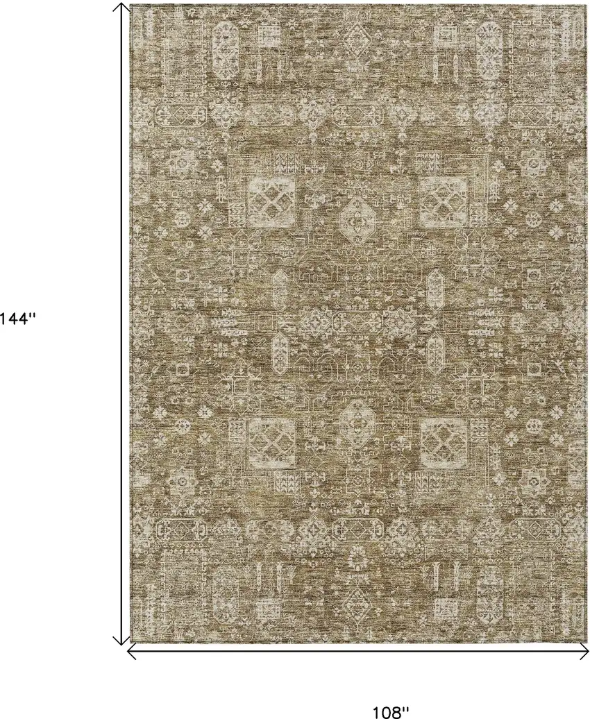 Brown Beige And Ivory Oriental Washable Indoor Outdoor Area Rug Photo 3