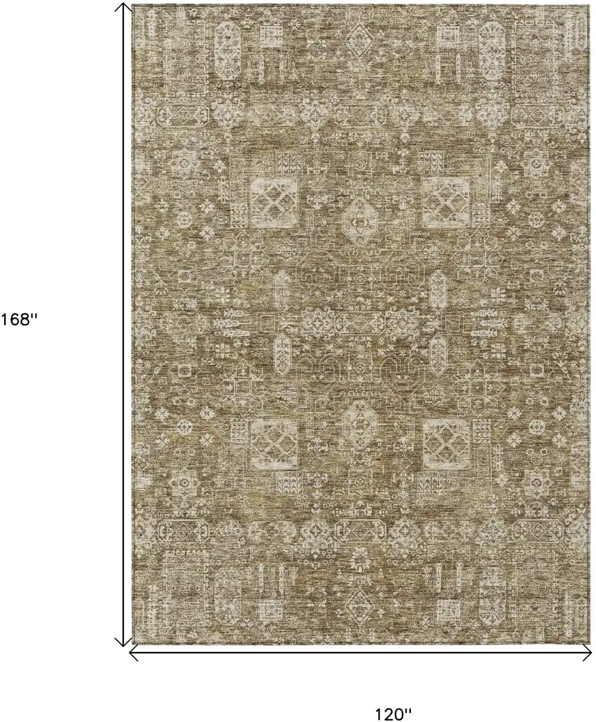 Brown Beige And Ivory Oriental Washable Indoor Outdoor Area Rug Photo 3