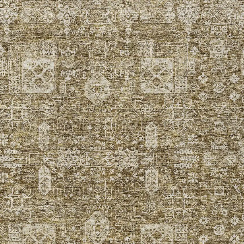 Brown Beige And Ivory Oriental Washable Indoor Outdoor Area Rug Photo 5