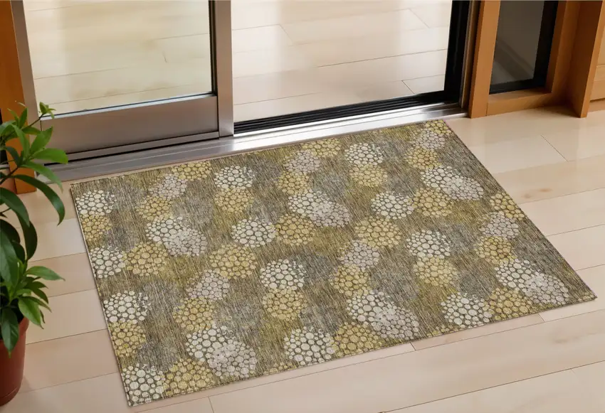 Brown Beige And Ivory Polka Dot Washable Indoor Outdoor Area Rug Photo 1