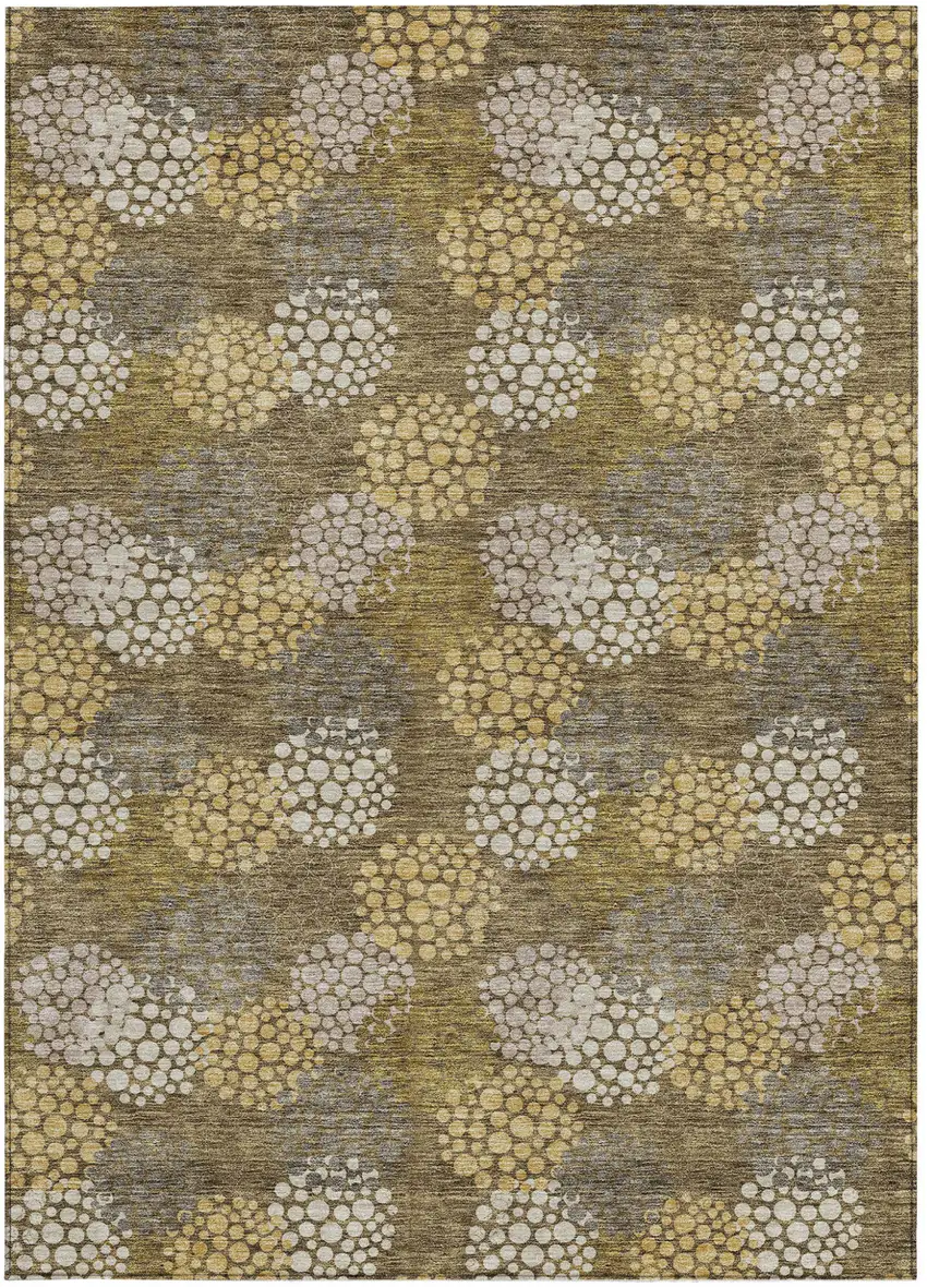 Brown Beige And Ivory Polka Dot Washable Indoor Outdoor Area Rug Photo 8