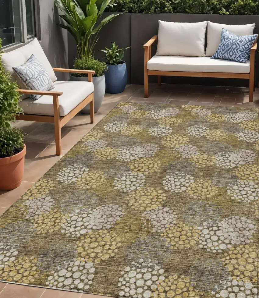 Brown Beige And Ivory Polka Dot Washable Indoor Outdoor Area Rug Photo 1