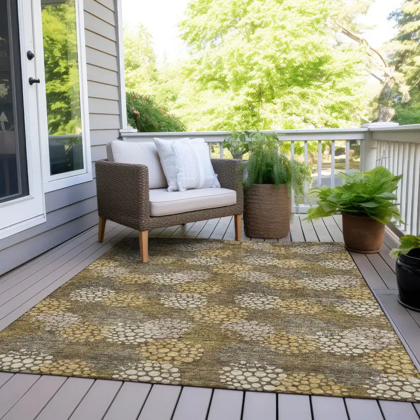 Brown Beige And Ivory Polka Dot Washable Indoor Outdoor Area Rug Photo 9