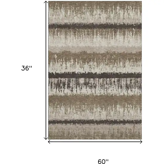 Brown Beige And Ivory Striped Washable Area Rug With UV Protection Photo 8