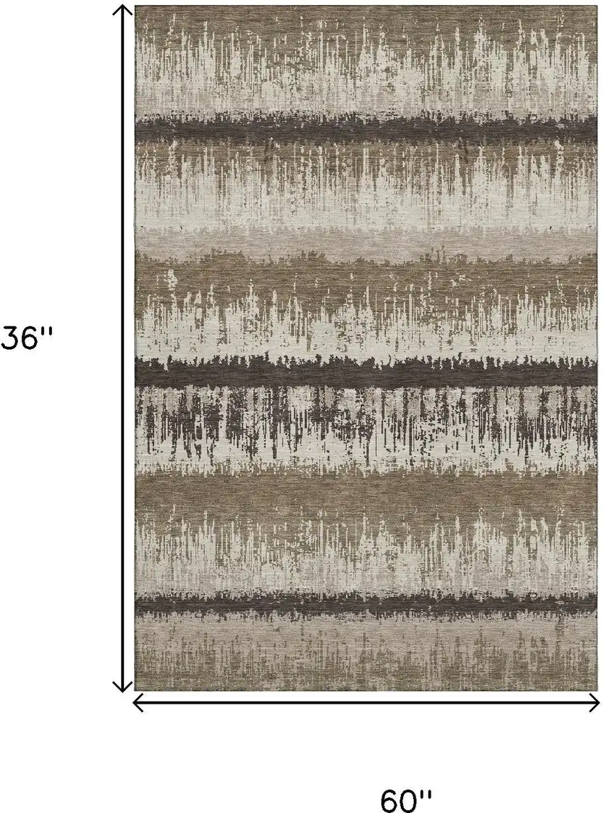 Brown Beige And Ivory Striped Washable Area Rug With UV Protection Photo 8