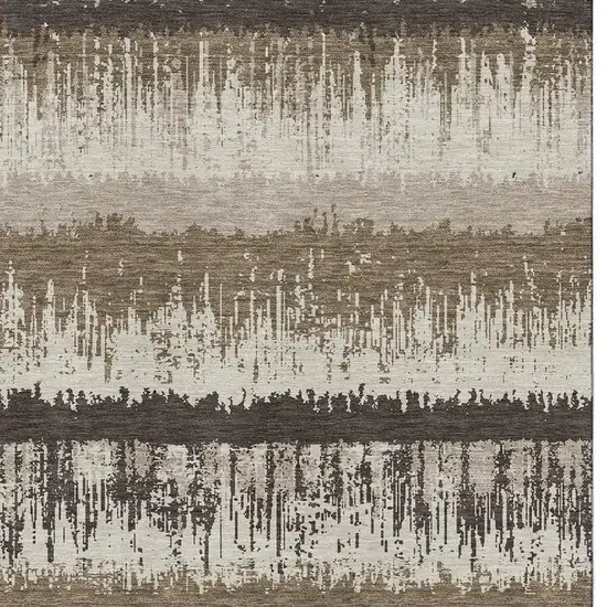 Brown Beige And Ivory Striped Washable Area Rug With UV Protection Photo 3