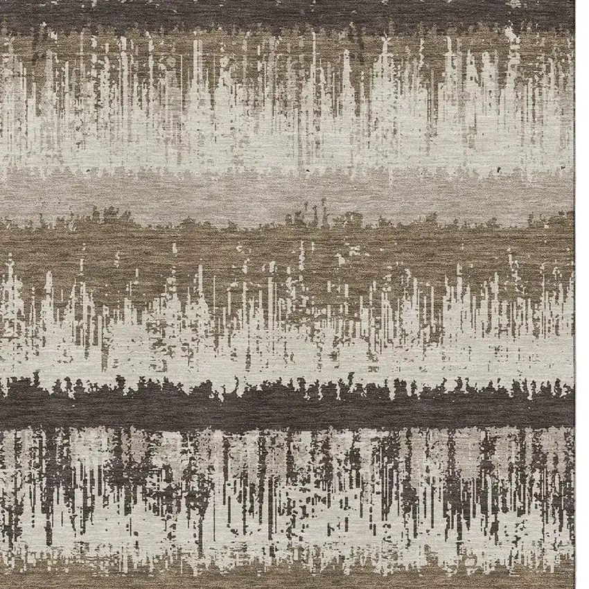 Brown Beige And Ivory Striped Washable Area Rug With UV Protection Photo 3