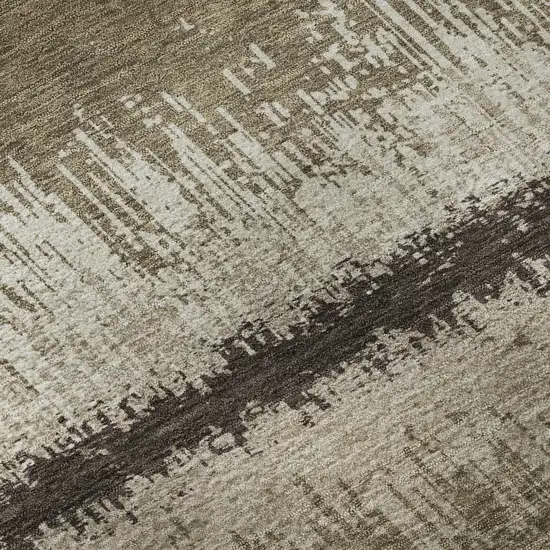 Brown Beige And Ivory Striped Washable Area Rug With UV Protection Photo 7