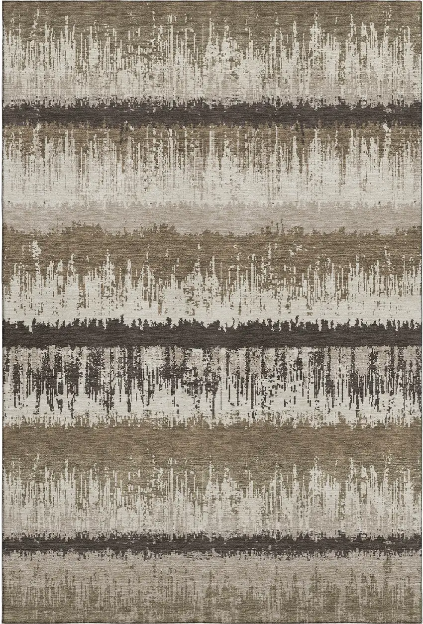Brown Beige And Ivory Striped Washable Area Rug With UV Protection Photo 3