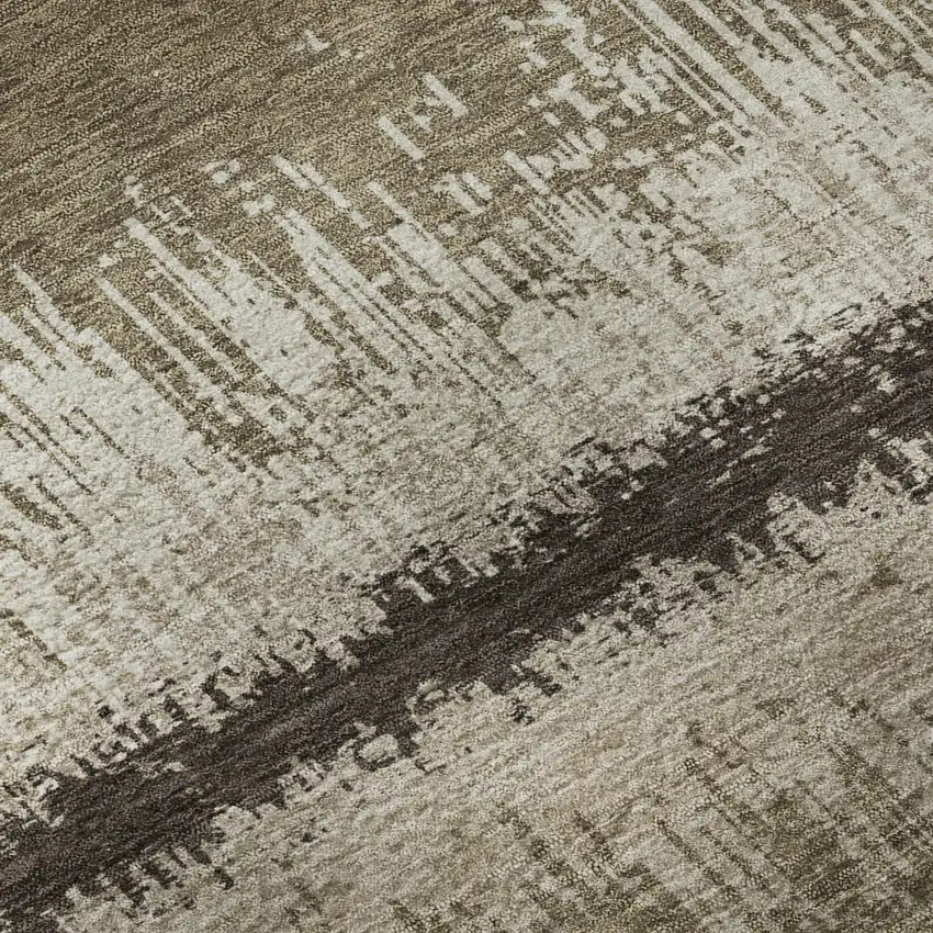 Brown Beige And Ivory Striped Washable Area Rug With UV Protection Photo 7