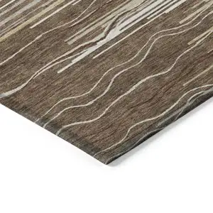 Photo of Brown Beige And Ivory Striped Washable Indoor Outdoor Area Rug