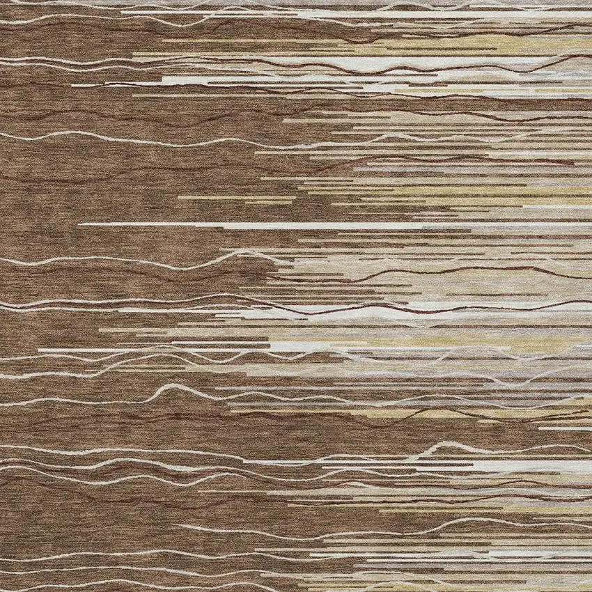 Brown Beige And Ivory Striped Washable Indoor Outdoor Area Rug Photo 5