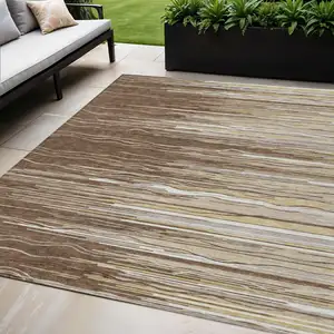 Photo of Brown Beige And Ivory Striped Washable Indoor Outdoor Area Rug