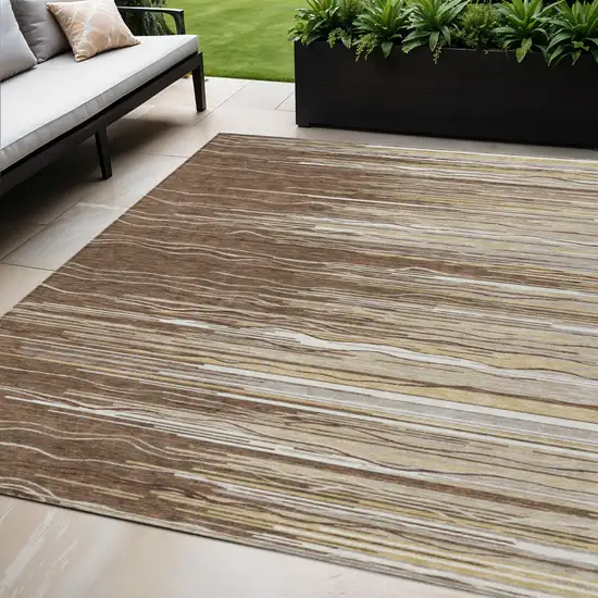 Brown Beige And Ivory Striped Washable Indoor Outdoor Area Rug Photo 1