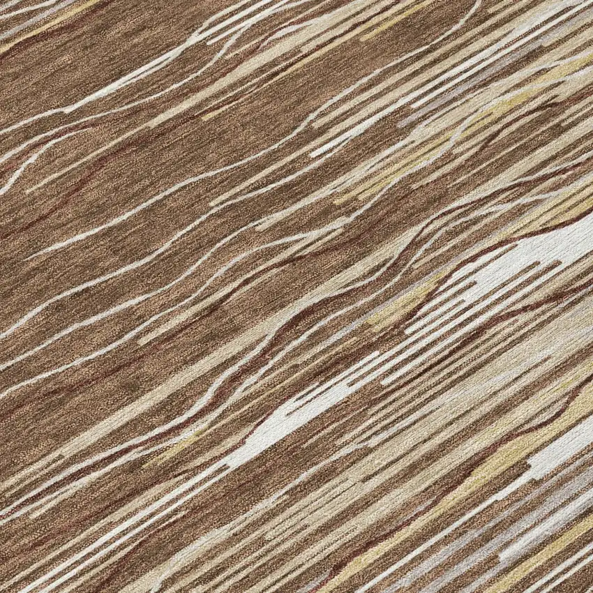 Brown Beige And Ivory Striped Washable Indoor Outdoor Area Rug Photo 7