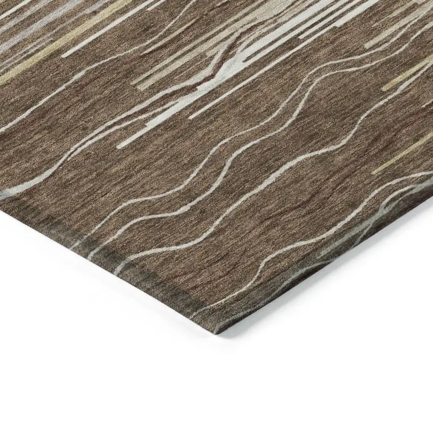 Brown Beige And Ivory Striped Washable Indoor Outdoor Area Rug Photo 4