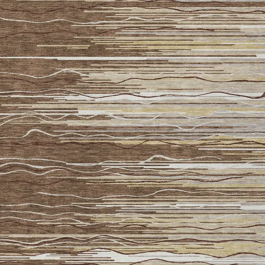 Brown Beige And Ivory Striped Washable Indoor Outdoor Area Rug Photo 5