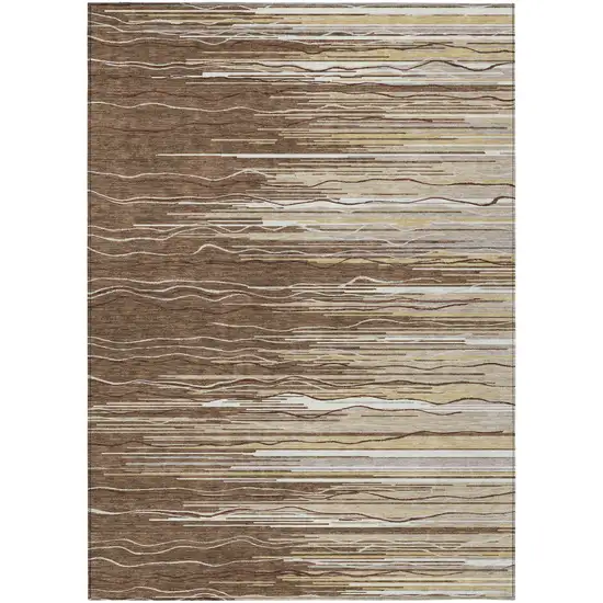 Brown Beige And Ivory Striped Washable Indoor Outdoor Area Rug Photo 2