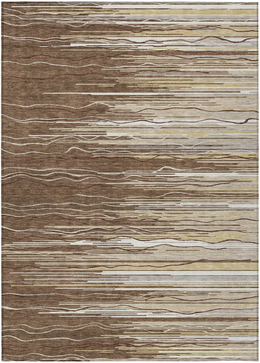 Brown Beige And Ivory Striped Washable Indoor Outdoor Area Rug Photo 2