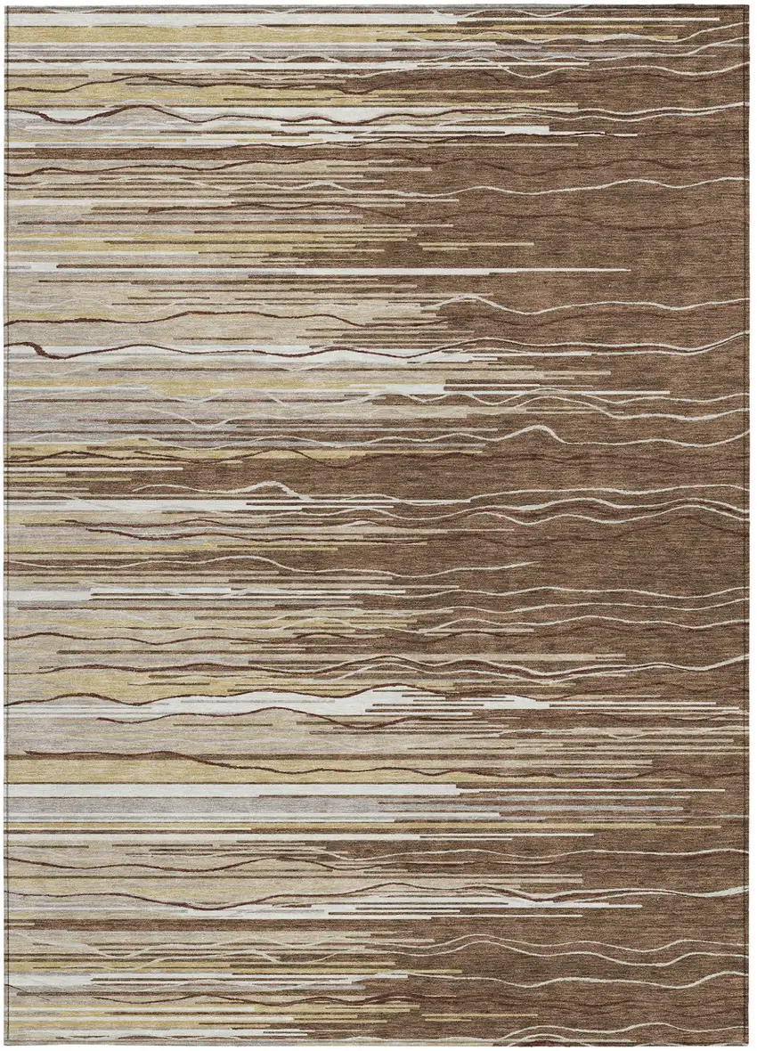 Brown Beige And Ivory Striped Washable Indoor Outdoor Area Rug Photo 6