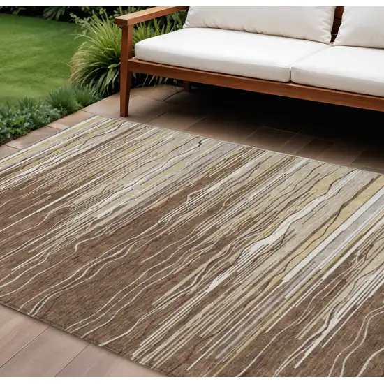 Brown Beige And Ivory Striped Washable Indoor Outdoor Area Rug Photo 1