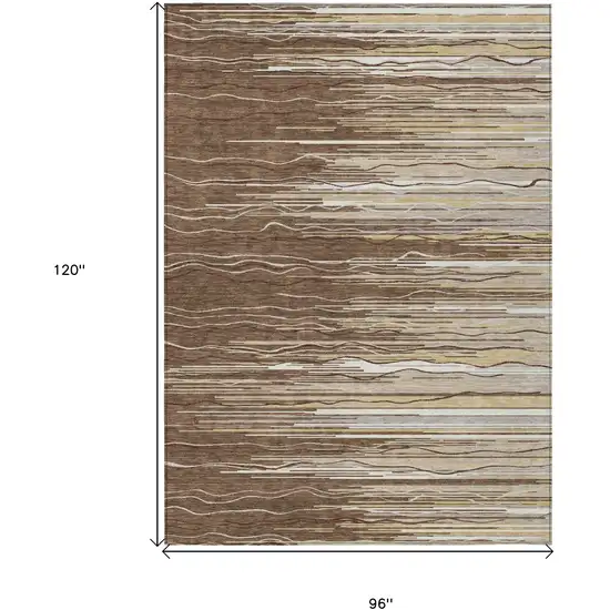 Brown Beige And Ivory Striped Washable Indoor Outdoor Area Rug Photo 3