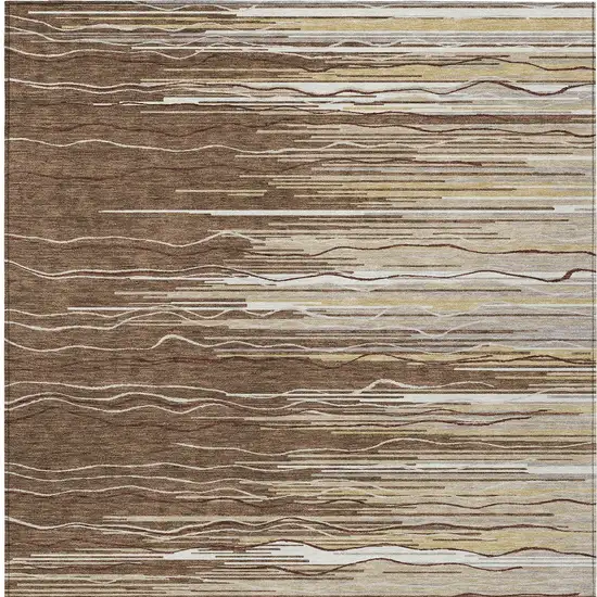 Brown Beige And Ivory Striped Washable Indoor Outdoor Area Rug Photo 5