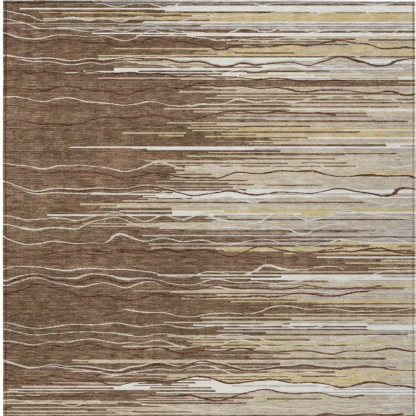 Brown Beige And Ivory Striped Washable Indoor Outdoor Area Rug Photo 5