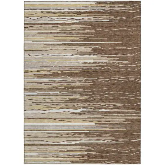 Brown Beige And Ivory Striped Washable Indoor Outdoor Area Rug Photo 6