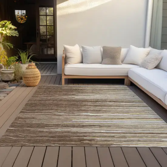 Brown Beige And Ivory Striped Washable Indoor Outdoor Area Rug Photo 7