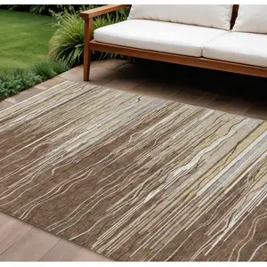 Photo of Brown Beige And Ivory Striped Washable Indoor Outdoor Area Rug