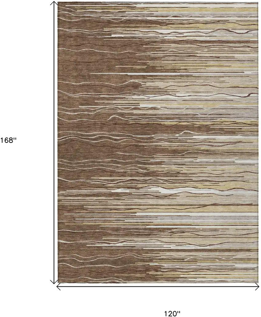 Brown Beige And Ivory Striped Washable Indoor Outdoor Area Rug Photo 3