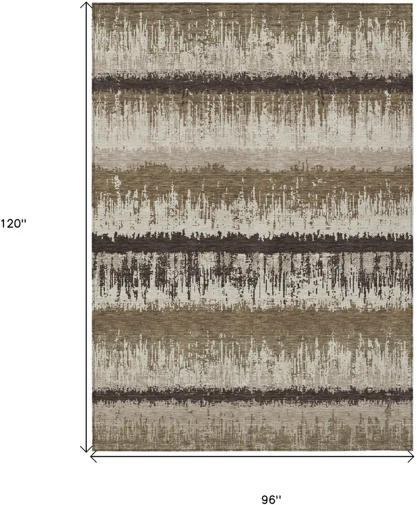 Brown Beige And Ivory Striped Washable Indoor Outdoor Area Rug Photo 3