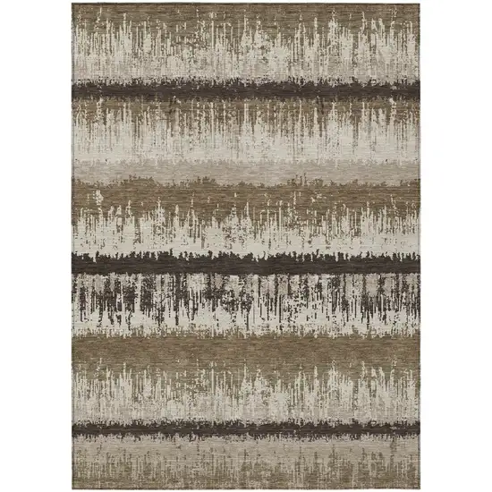 Brown Beige And Ivory Striped Washable Indoor Outdoor Area Rug Photo 2