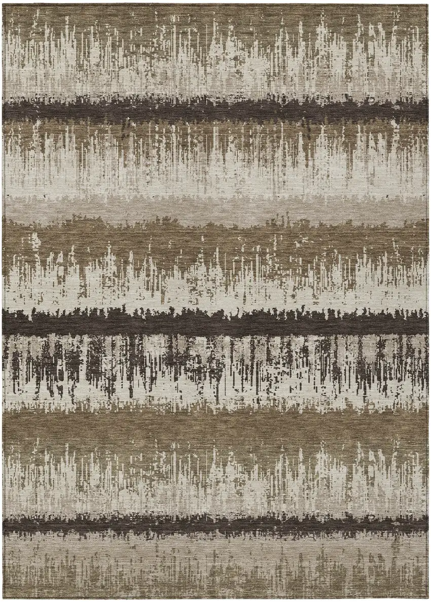 Brown Beige And Ivory Striped Washable Indoor Outdoor Area Rug Photo 2