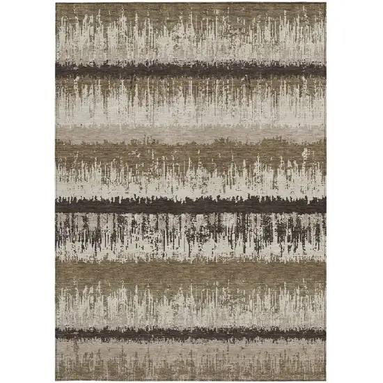 Brown Beige And Ivory Striped Washable Indoor Outdoor Area Rug Photo 6
