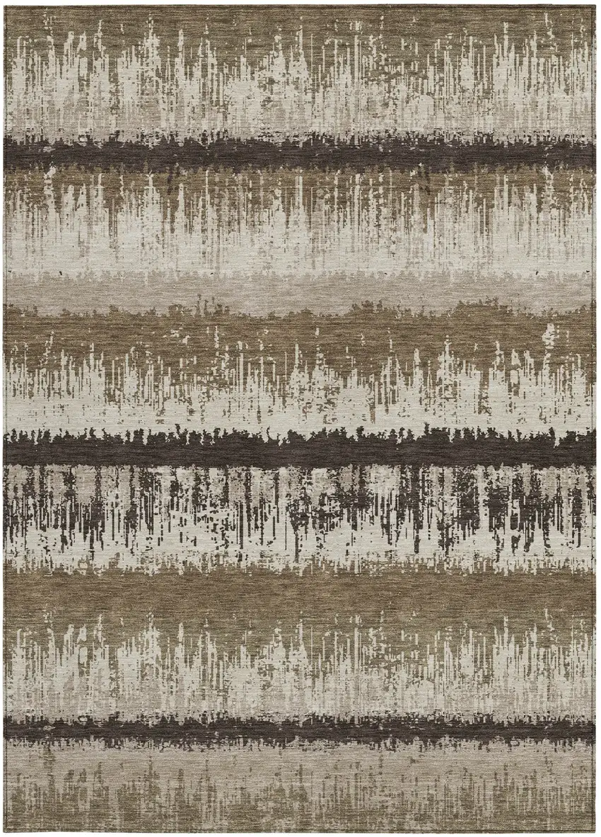 Brown Beige And Ivory Striped Washable Indoor Outdoor Area Rug Photo 6