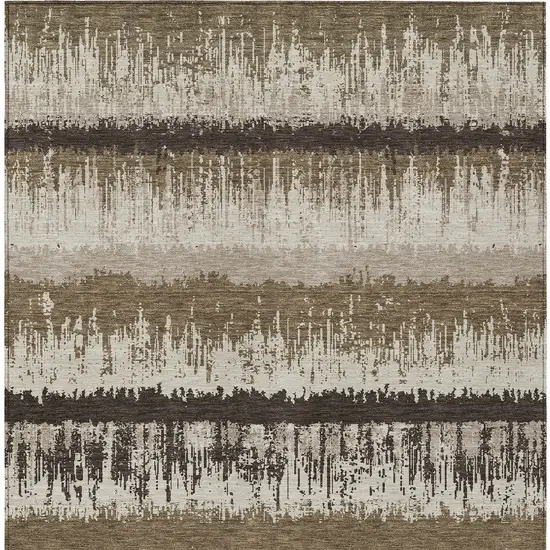 Brown Beige And Ivory Striped Washable Indoor Outdoor Area Rug Photo 5