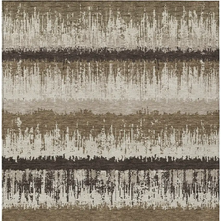 Brown Beige And Ivory Striped Washable Indoor Outdoor Area Rug Photo 5