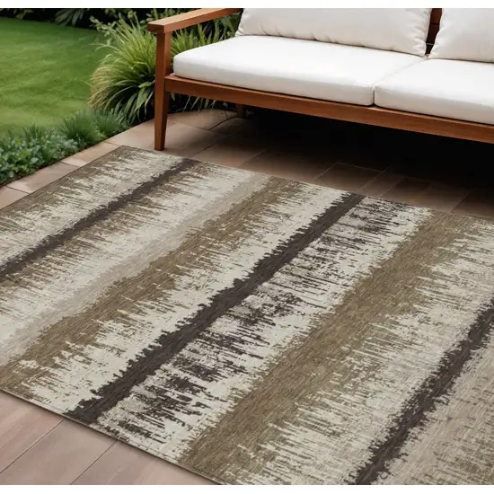 Brown Beige And Ivory Striped Washable Indoor Outdoor Area Rug Photo 1