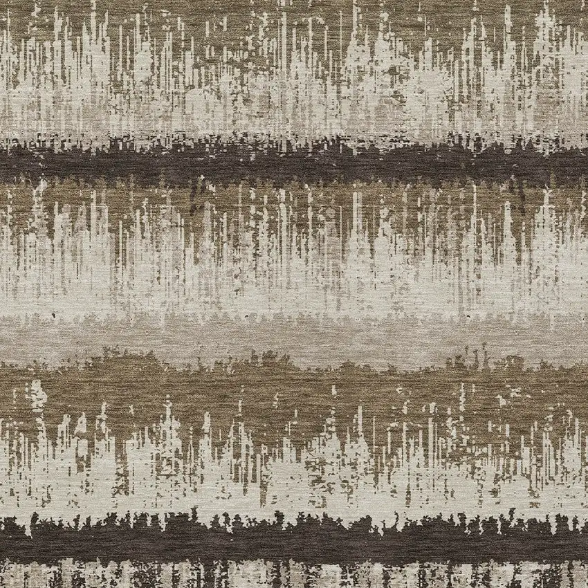 Brown Beige And Ivory Striped Washable Indoor Outdoor Area Rug Photo 5