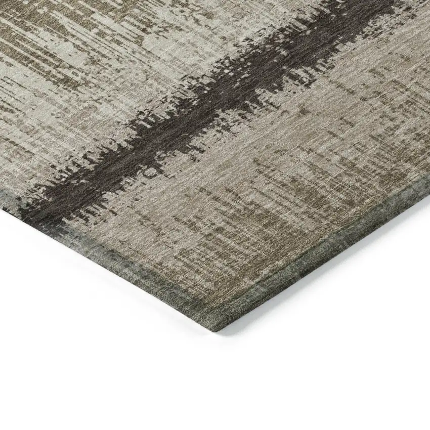 Brown Beige And Ivory Striped Washable Indoor Outdoor Area Rug Photo 4