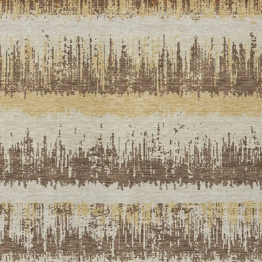 Brown Beige And Ivory Striped Washable Indoor Outdoor Area Rug Photo 5